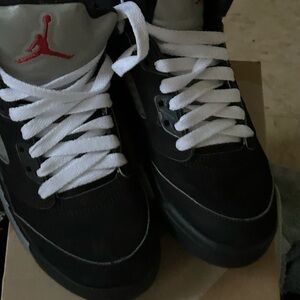 Black and Gray Sneakers with Red Logo Jordan 5
